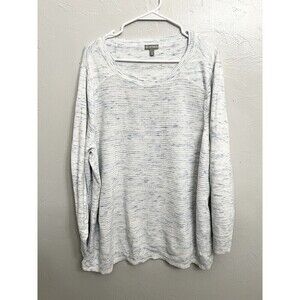 T by Talbots Blue White Marled Pullover Sweater Size 3X Textured Boxy Tunic Top